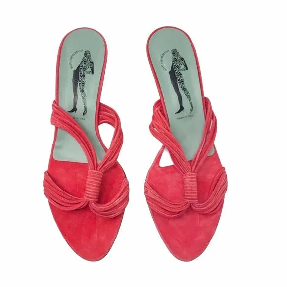 Belle Sigerson NWOT Morrison Coral Red Orange Suede Mules Heels 10B