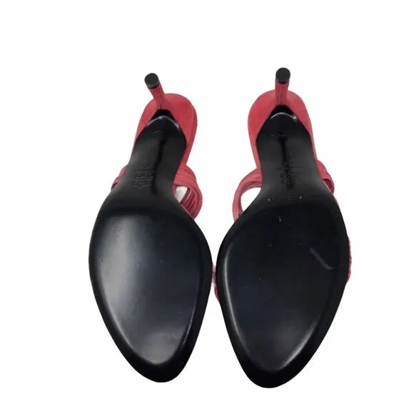 Belle Sigerson NWOT Morrison Coral Red Orange Suede Mules Heels 10B