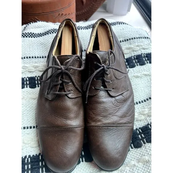 BELVEDERE Duke Soft Pebble Leather Oxfords Cap Toe Dress Shoe Sz 11 Brown
