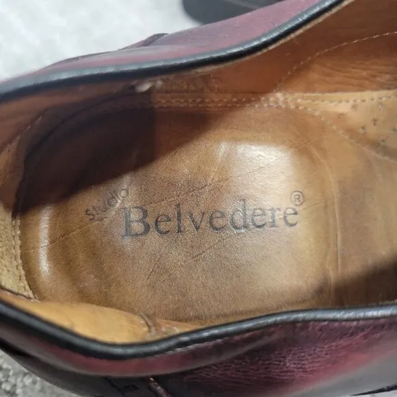 Belvedere Stirling Mens Size 11 D US Burgundy Leather Cap Toe Oxfords Shoes