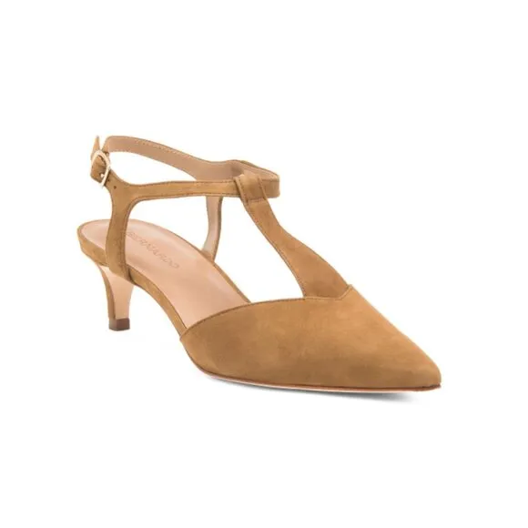 BERNARDO Safari Made In Brazil Suede Malta T Strap Kitten Heels
