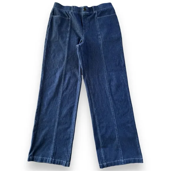 Betabrand Wide Leg Seam Front Stretch Yoga Jeans Dark Wash Denim Size XL Long