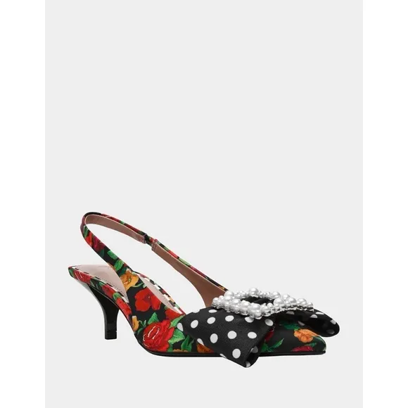 Betsey Johnson | Birdy Black Ditsy Floral Slingback Heels