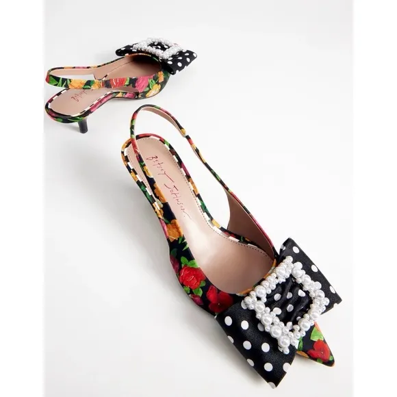 Betsey Johnson | Birdy Black Ditsy Floral Slingback Heels