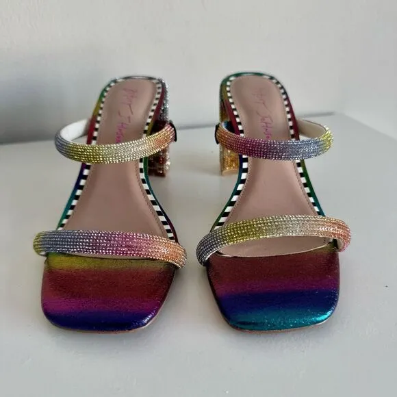 Betsey Johnson Rainbow Rhinestones Sparkly Heel Mules Size 6