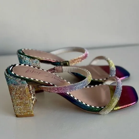 Betsey Johnson Rainbow Rhinestones Sparkly Heel Mules Size 6