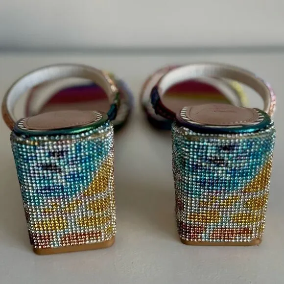 Betsey Johnson Rainbow Rhinestones Sparkly Heel Mules Size 6