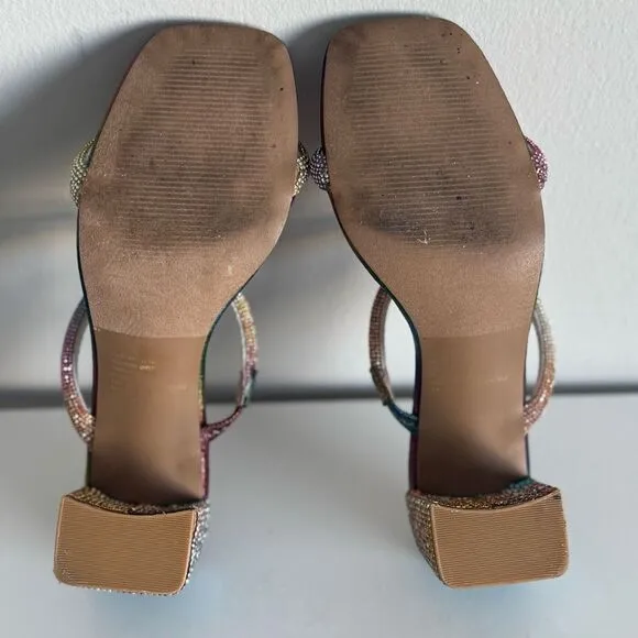 Betsey Johnson Rainbow Rhinestones Sparkly Heel Mules Size 6
