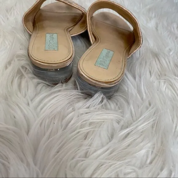 Betsy Johnson SR-Ryder blush sequins embroidered lucite block heel slides 7.5