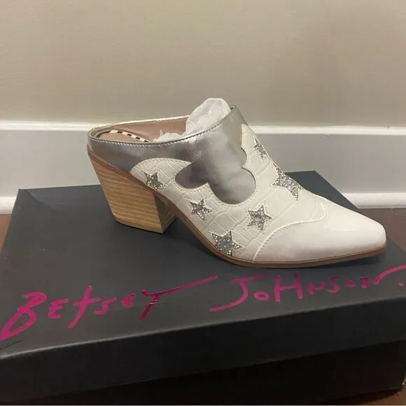 Betsy Johnson Denniss Embellished Patent Western Mules