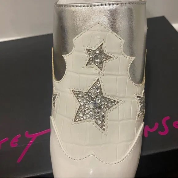 Betsy Johnson Denniss Embellished Patent Western Mules