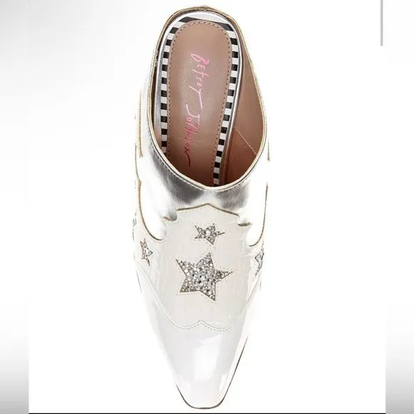 Betsy Johnson Denniss Embellished Patent Western Mules