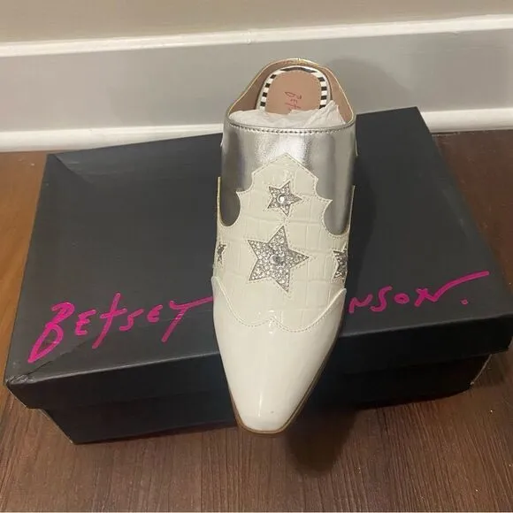 Betsy Johnson Denniss Embellished Patent Western Mules