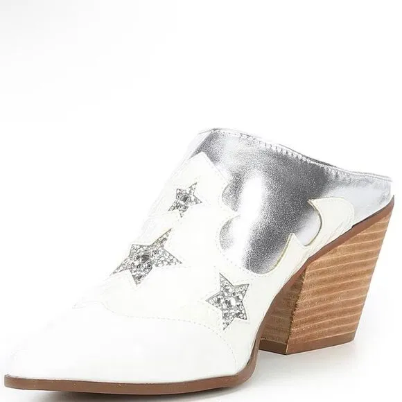 Betsy Johnson Denniss Embellished Patent Western Mules