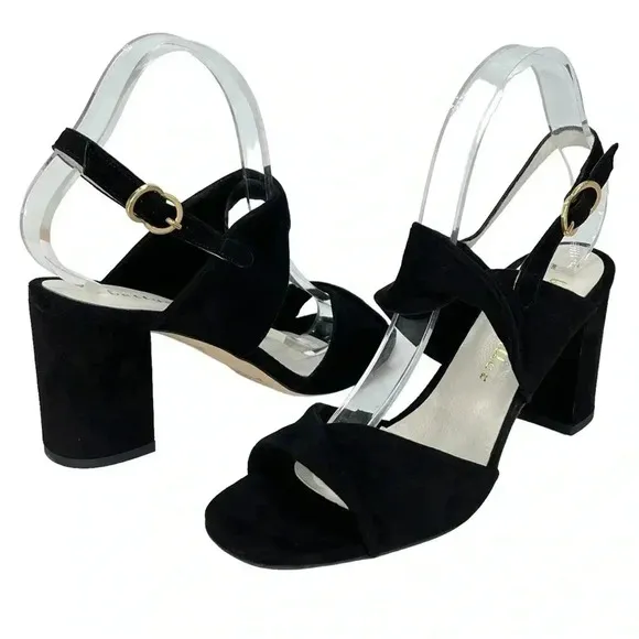 Bettye Muller Angel Black Suede Leather Womens Heels Size 8M EU40