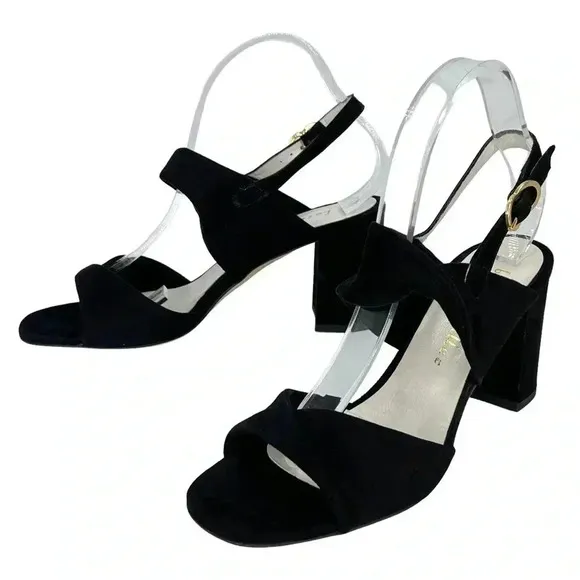 Bettye Muller Angel Black Suede Leather Womens Heels Size 8M EU40