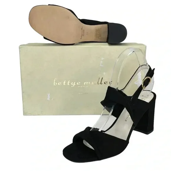Bettye Muller Angel Black Suede Leather Womens Heels Size 8M EU40