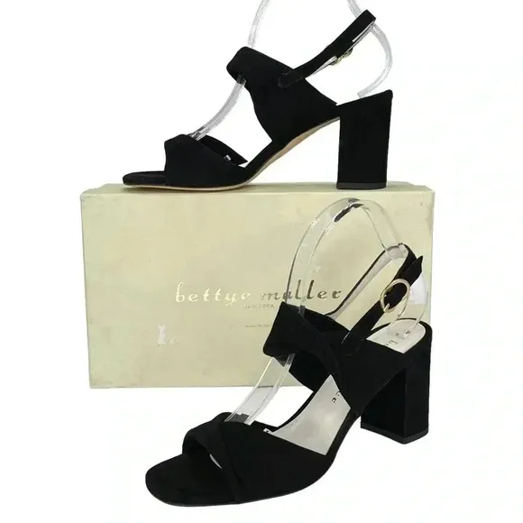 Bettye Muller Angel Black Suede Leather Womens Heels Size 8M EU40