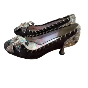 Beverly Feldman Brown Sequin Flower Kitten Heels