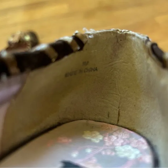 Beverly Feldman Brown Sequin Flower Kitten Heels