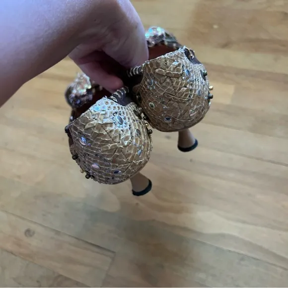 Beverly Feldman Brown Sequin Flower Kitten Heels