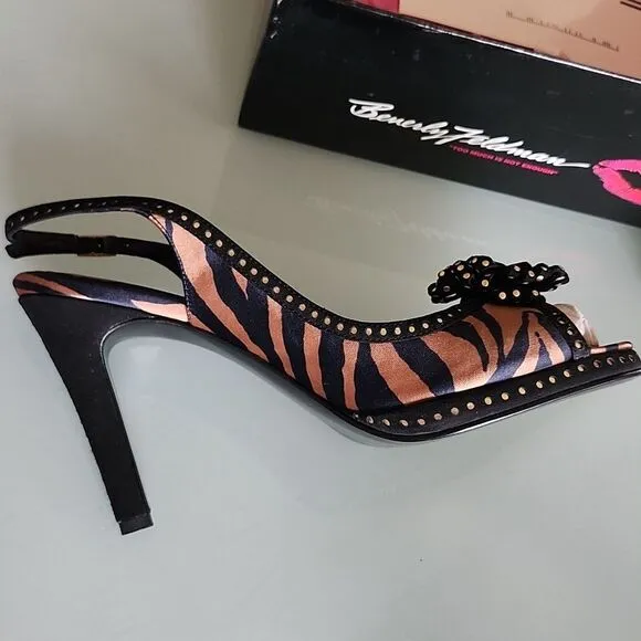 Beverly Feldman Satin Slingback Peep Toe Heels