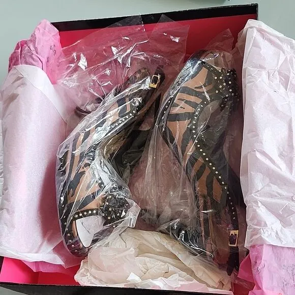 Beverly Feldman Satin Slingback Peep Toe Heels
