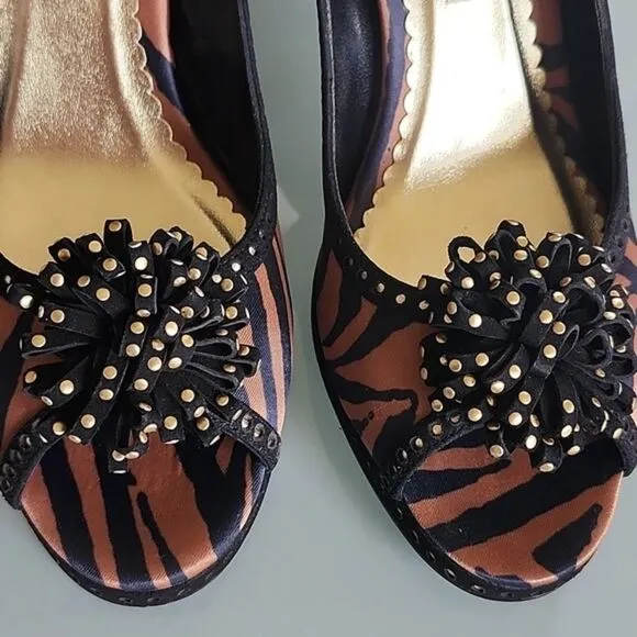 Beverly Feldman Satin Slingback Peep Toe Heels