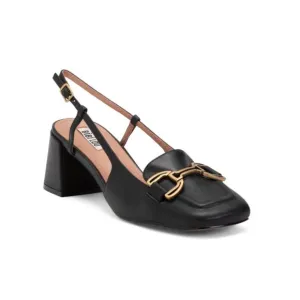 BIBI LOU Black Leather Low Heel Slingback Heels