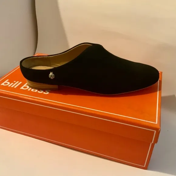 Bill Blass Landers Black Suede Leather Mules Flat