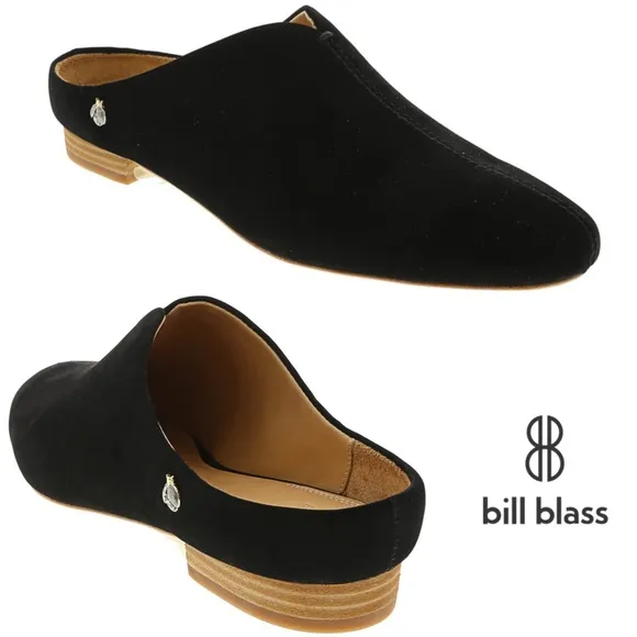 Bill Blass Landers Black Suede Leather Mules Flat