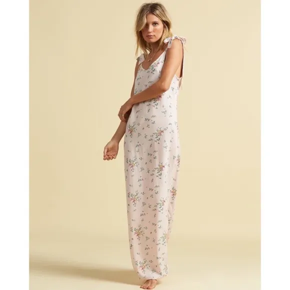 Billabong x Salty Blonde Beach Party Floral Pink Open Back Maxi Slip Dress