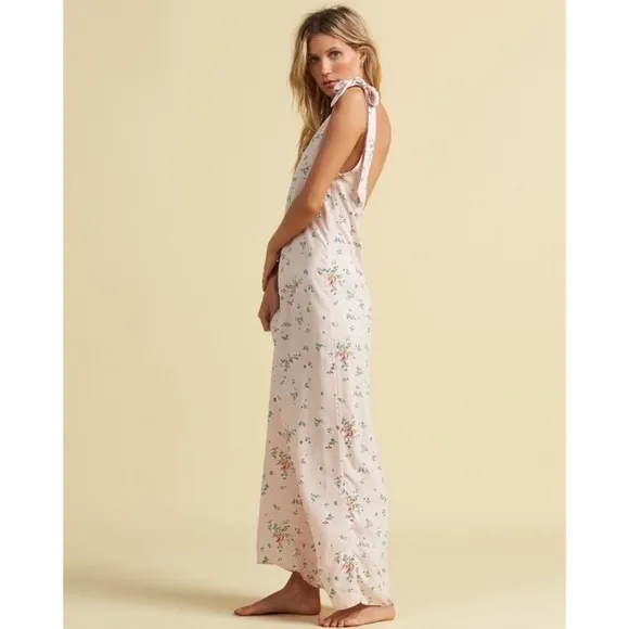Billabong x Salty Blonde Beach Party Floral Pink Open Back Maxi Slip Dress