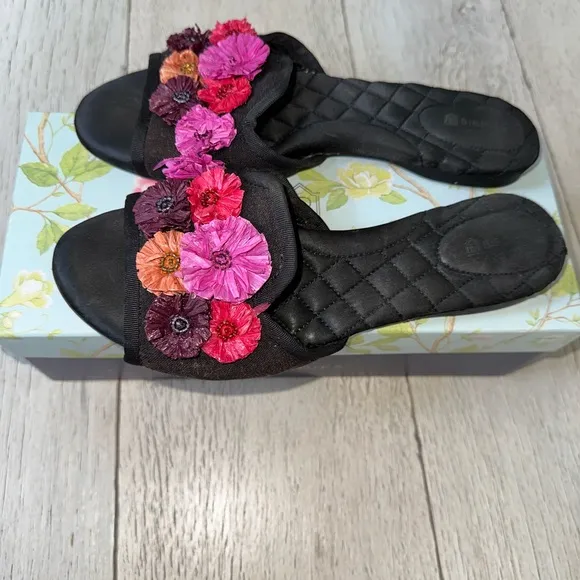 Birdies Black and Pink Floral Sandals