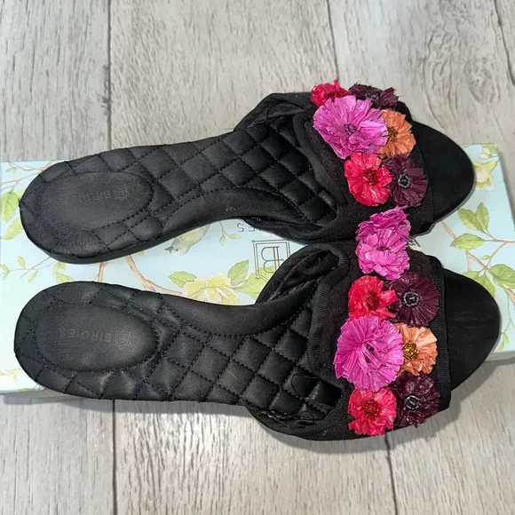 Birdies Black and Pink Floral Sandals