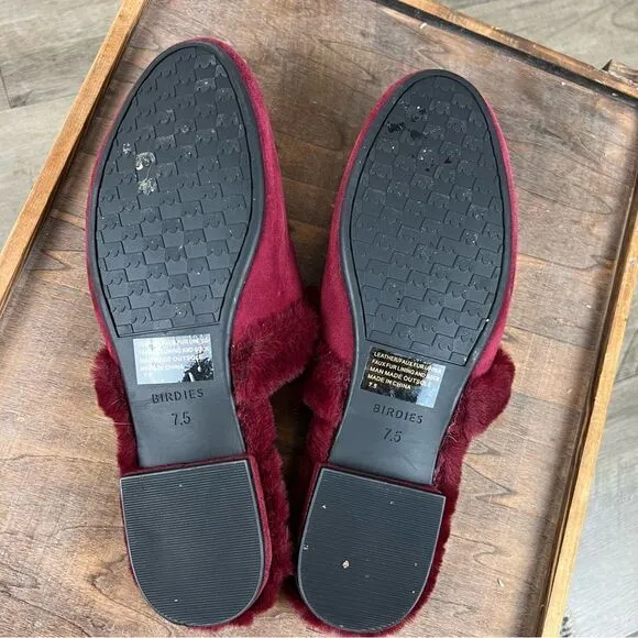 Birdies Merlot Fur Lined Songbird Mules 7.5