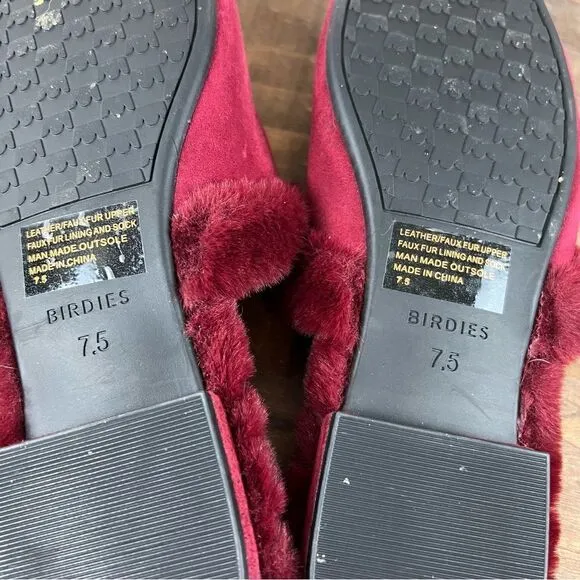 Birdies Merlot Fur Lined Songbird Mules 7.5