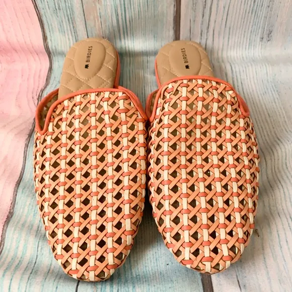 Birdies Orange and Tan Mules with Woven Design