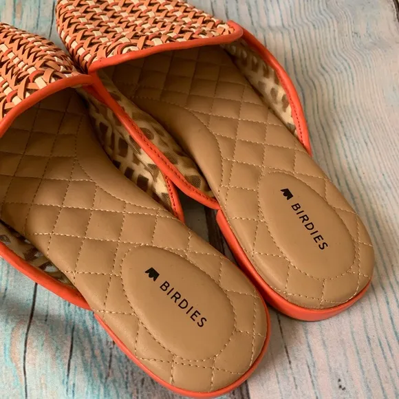 Birdies Orange and Tan Mules with Woven Design