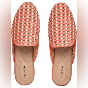 Birdies Orange and Tan Mules with Woven Design