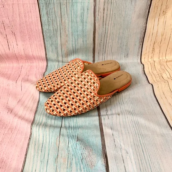 Birdies Orange and Tan Mules with Woven Design