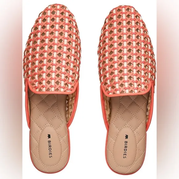Birdies Orange and Tan Mules with Woven Design