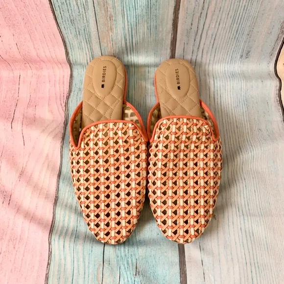 Birdies Orange and Tan Mules with Woven Design