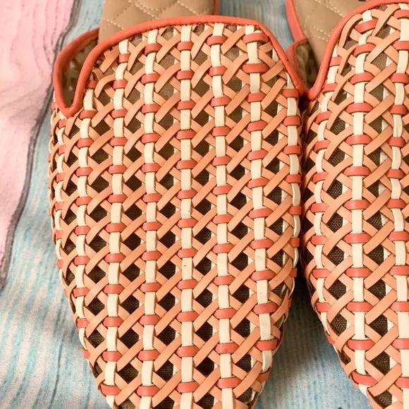 Birdies Orange and Tan Mules with Woven Design