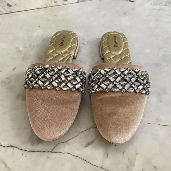 Birdies Songbird Velvet Embellished Crystal Mules