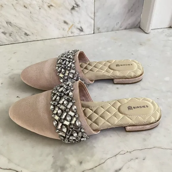 Birdies Songbird Velvet Embellished Crystal Mules