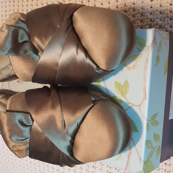Birdies The Songbird Satin Mule in Khaki Green NIB