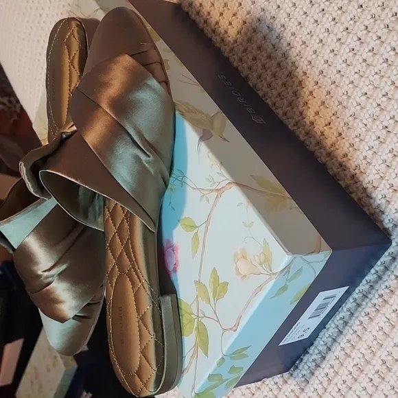 Birdies The Songbird Satin Mule in Khaki Green NIB