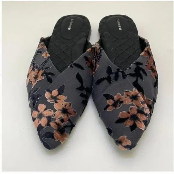 Birdies The Swan Flat 11 Cherry Blossom Slip On Womens Pointed Toe Mules Velvet