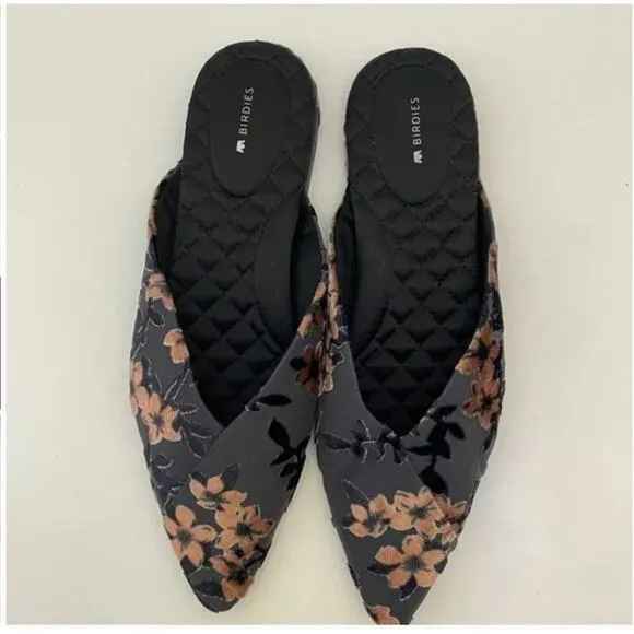 Birdies The Swan Flat 11 Cherry Blossom Slip On Womens Pointed Toe Mules Velvet